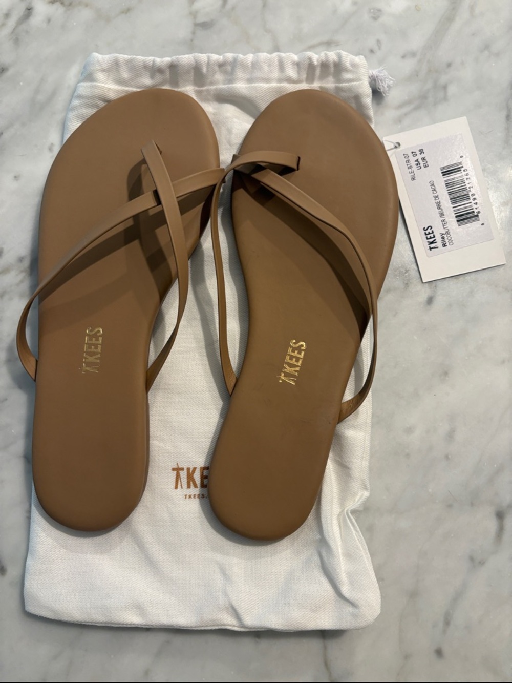 TKEES Women's Tan Minimalist Leather Thong Sandals